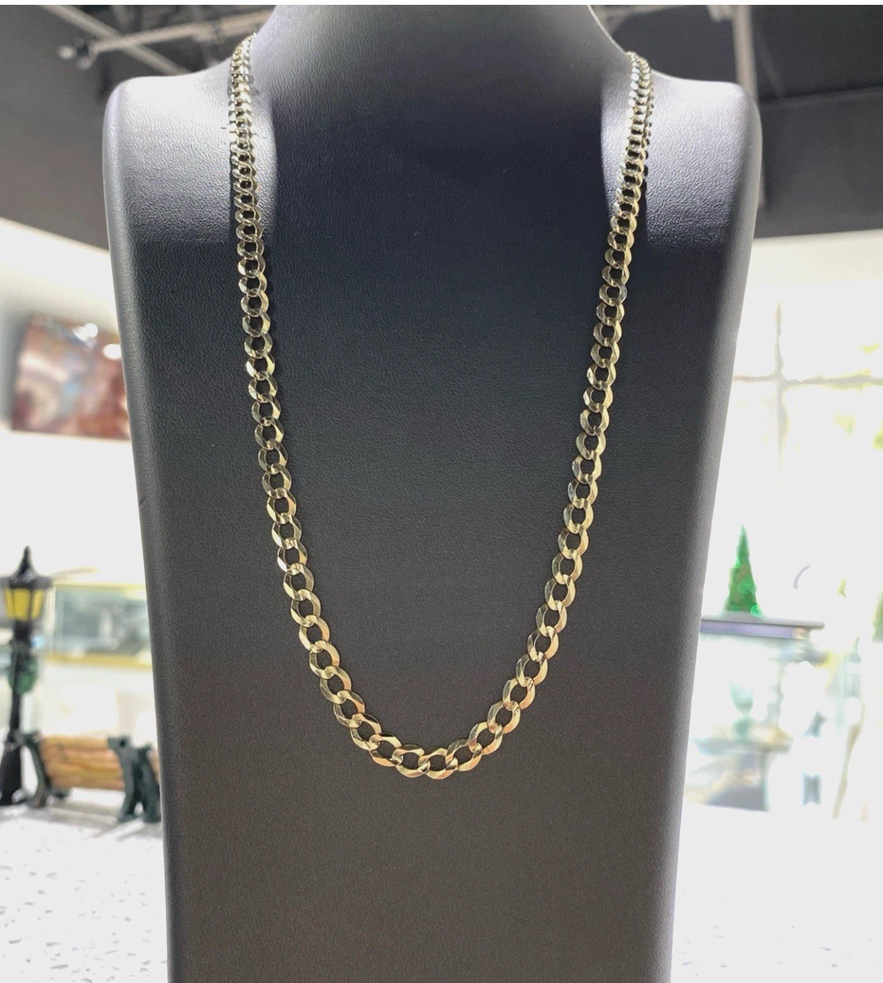 Solid 14K Yellow Gold 7mm Flat Curb Cuban Link Necklace Chain 24″ 15.09G Solid