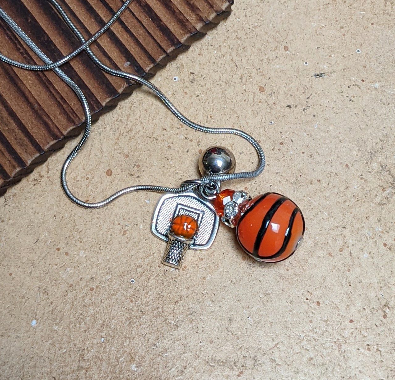 Basketball Necklace Sports Fan Jewelry Pendant chain Necklace 18″ +2″ ext