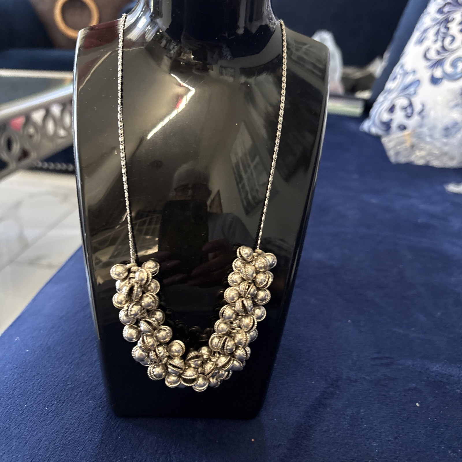 Vintage Monet Silver Tone Cluster Bead Bib Necklace