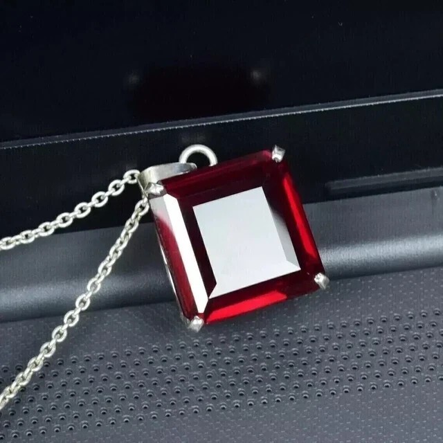 Princess Cut Simulated Red Ruby Women’s Charm Pendant In 14K White Gold Plated