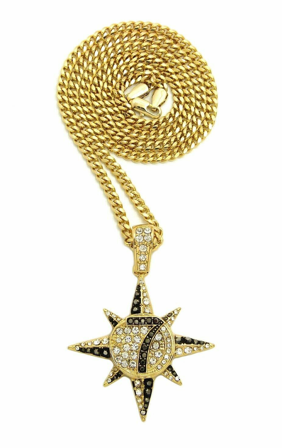 HIP HOP 5 PERCENTER 7 STAR PENDANT & 24″ BOX CUBAN ROPE CHAIN HIP HOP NECKLACE