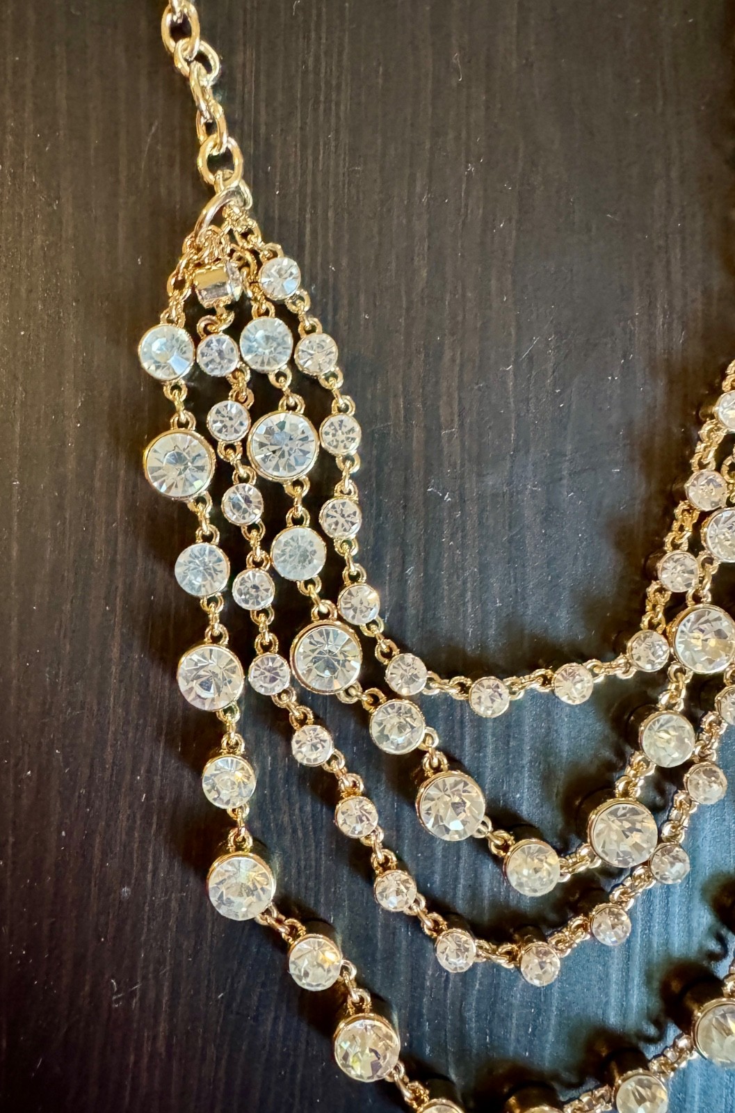 J. CREW Gold Tone Four-Layer Clear Crystal Statement Necklace, 16″
