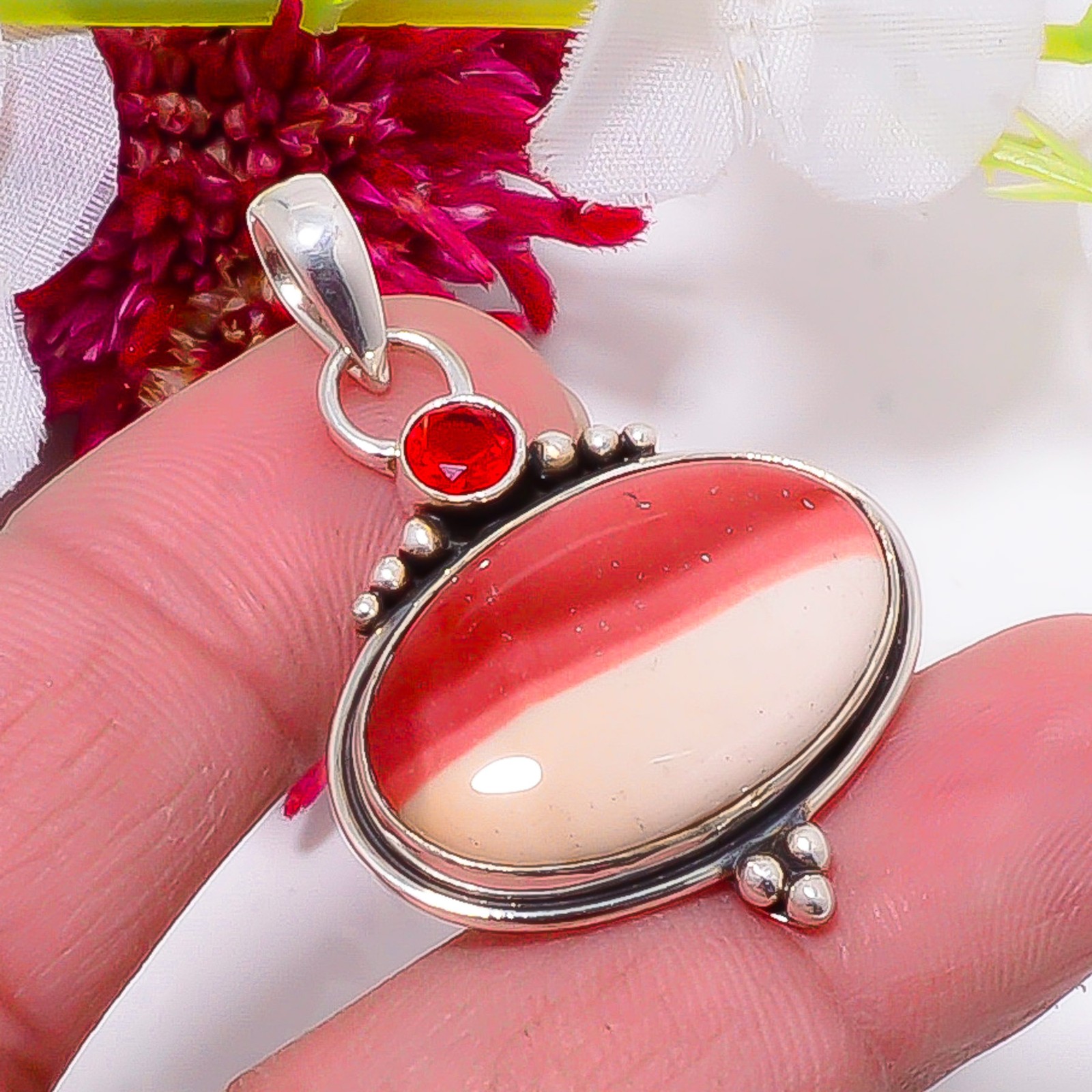 Mookaite – Australia & Red Garnet 925 Sterling Silver Pendant 1.56″ sku26