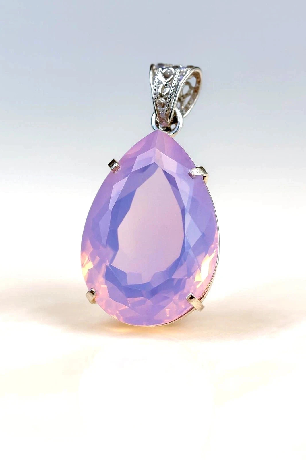 60 CT+ Flawless Pink Opal Pendant 925 Sterling Silver Plated Jewelry Best Gift