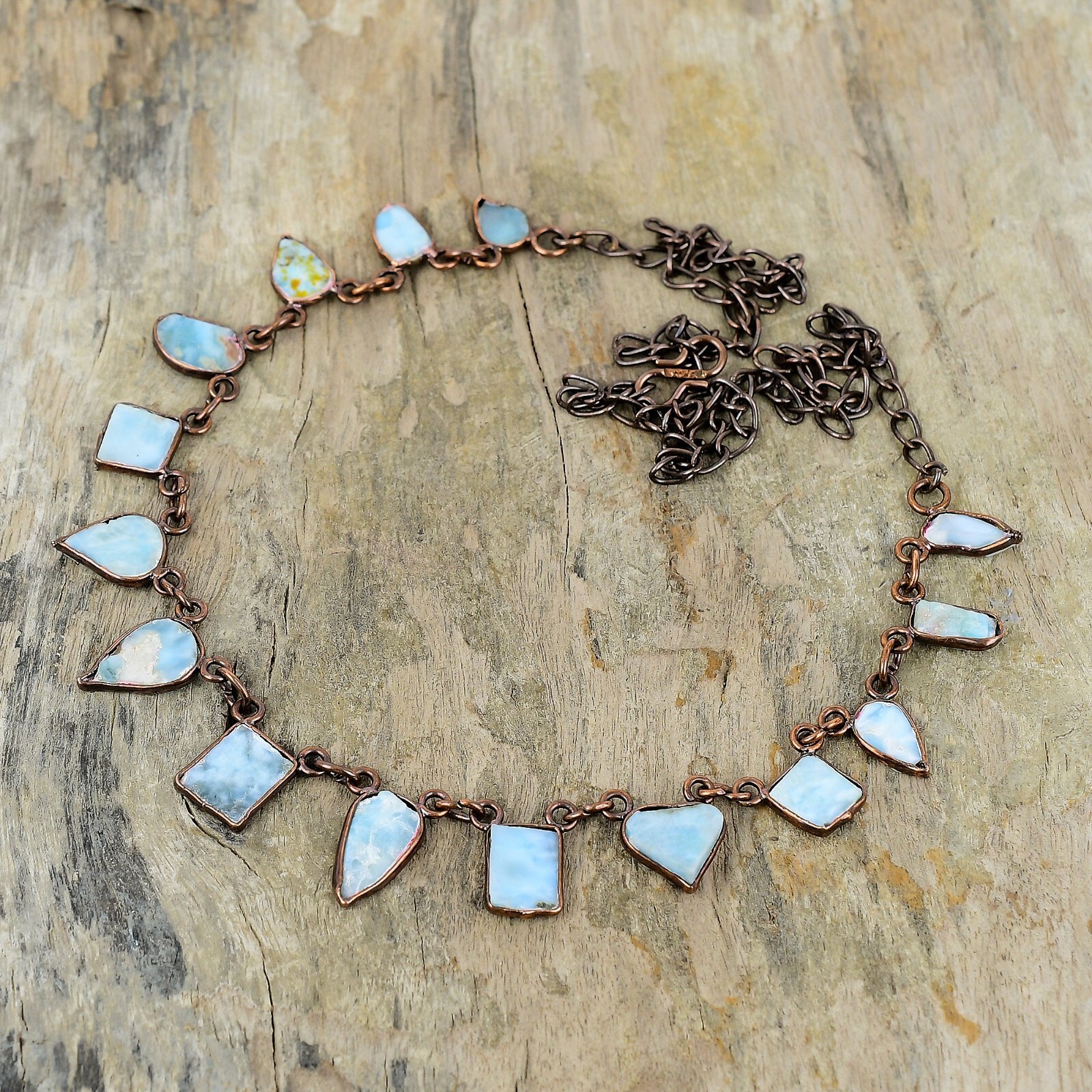 Larimar Rough Copper Electroformed Chain Adjustable Necklace For Women 18.0″