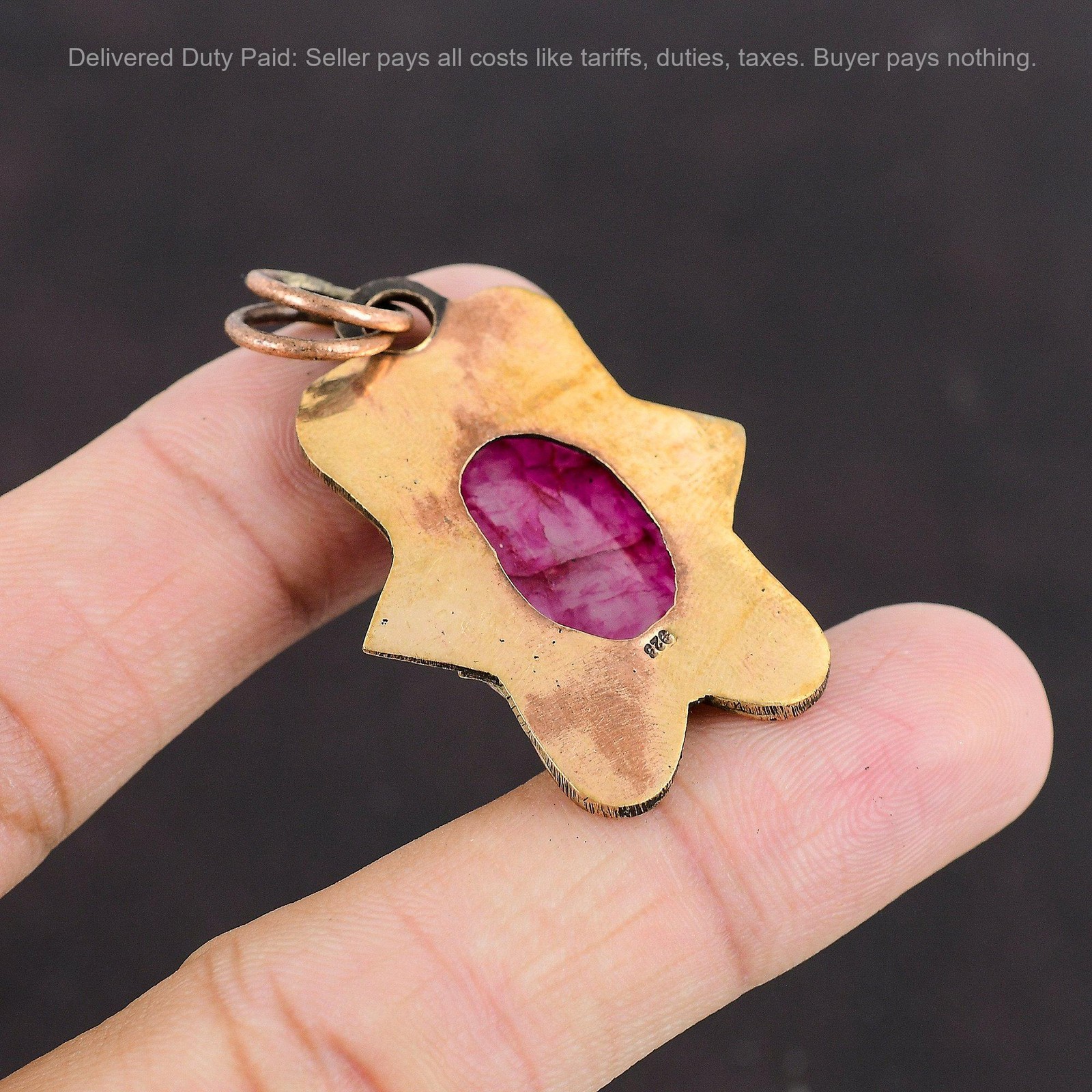 Copper Oval Kashmir Rubi Stone Daughter Art Deco Boho Engagement New Pendant
