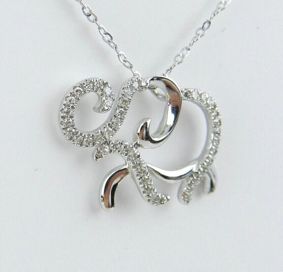 Elephant Beauty Pendant 0.50Ct Round Cut Simulated Diamond 14K White Gold Plated