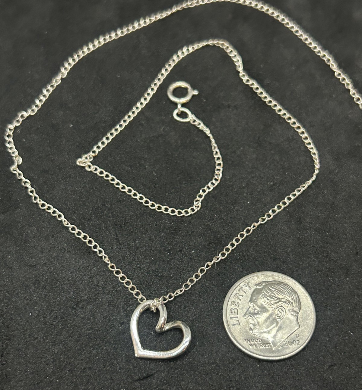 925 Sterling Heart Necklace Pendant 15in 1.5mm – 1.69g