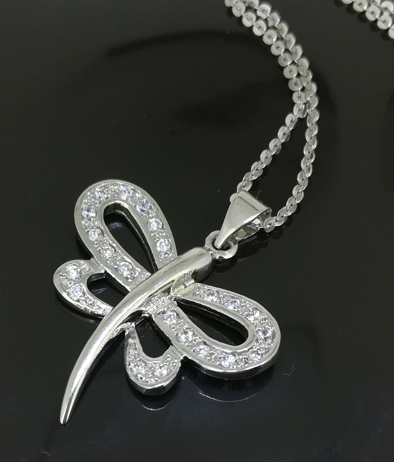 Elegant 18k 18CT White Gold Filled GF CZ Butterfly Pendant Necklace N-A855 Gift
