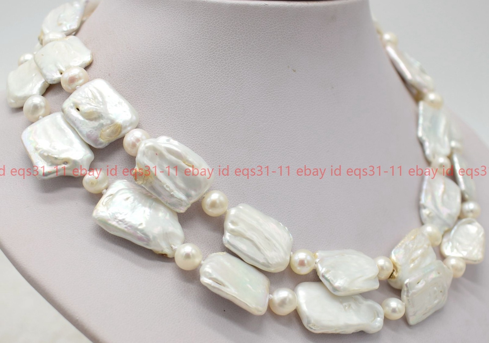 15x20mm Square & 7-8mm Round White Natural Freshwater Pearl Necklace 18-36″