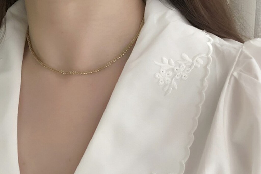Women Titanium Stainless Steel Bling Gold Margarita Chain Necklace 15.5-17.5″