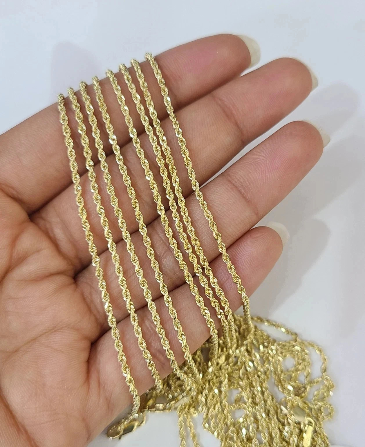 Real 10k Gold Rope Chain 2mm Diamond Cut 16 18” 20 22 24 26 28 Inch Men Women