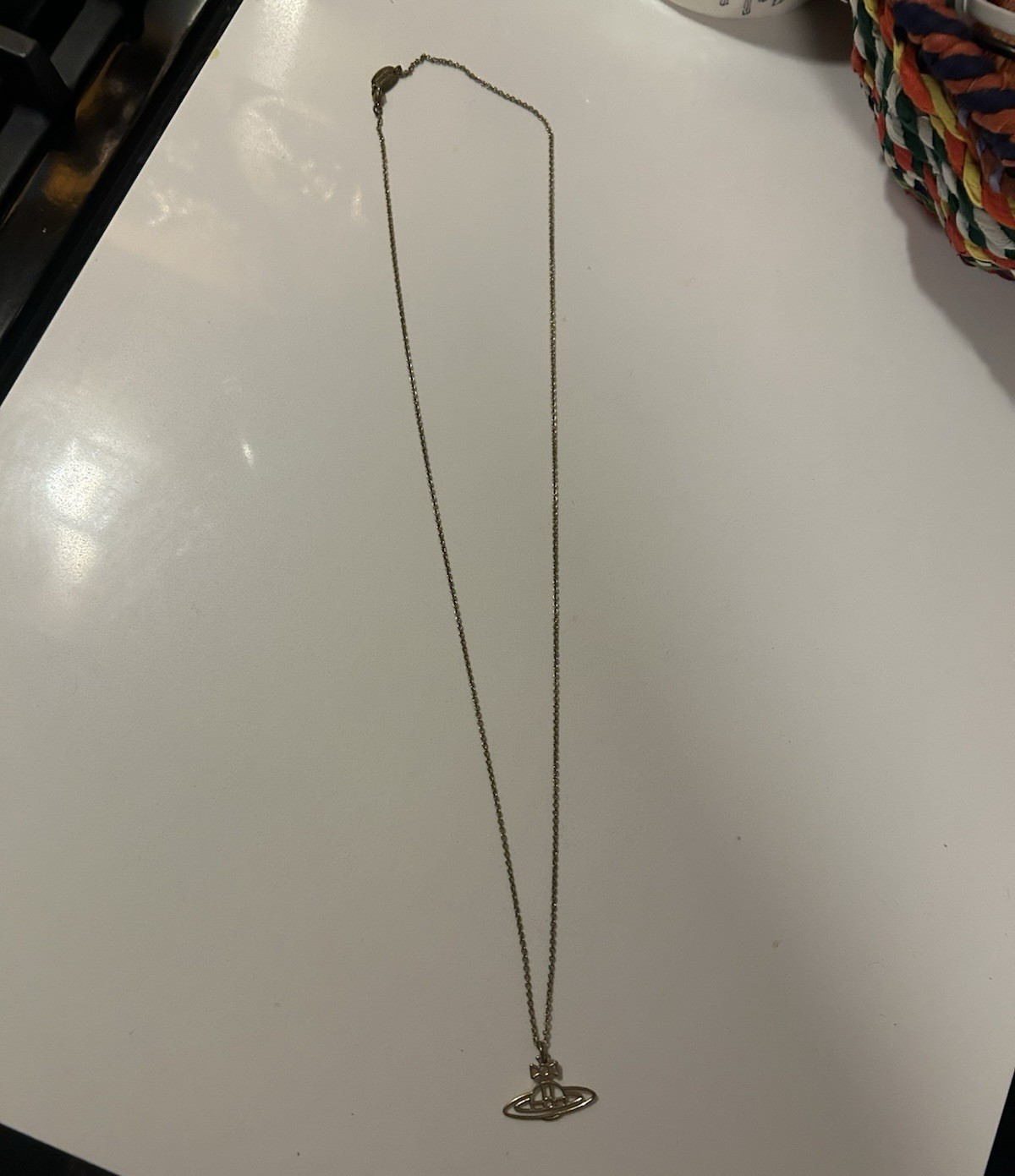 Vivienne Westwood Gold Tone Orb Charm Pendant Necklace Rope Chain Signed