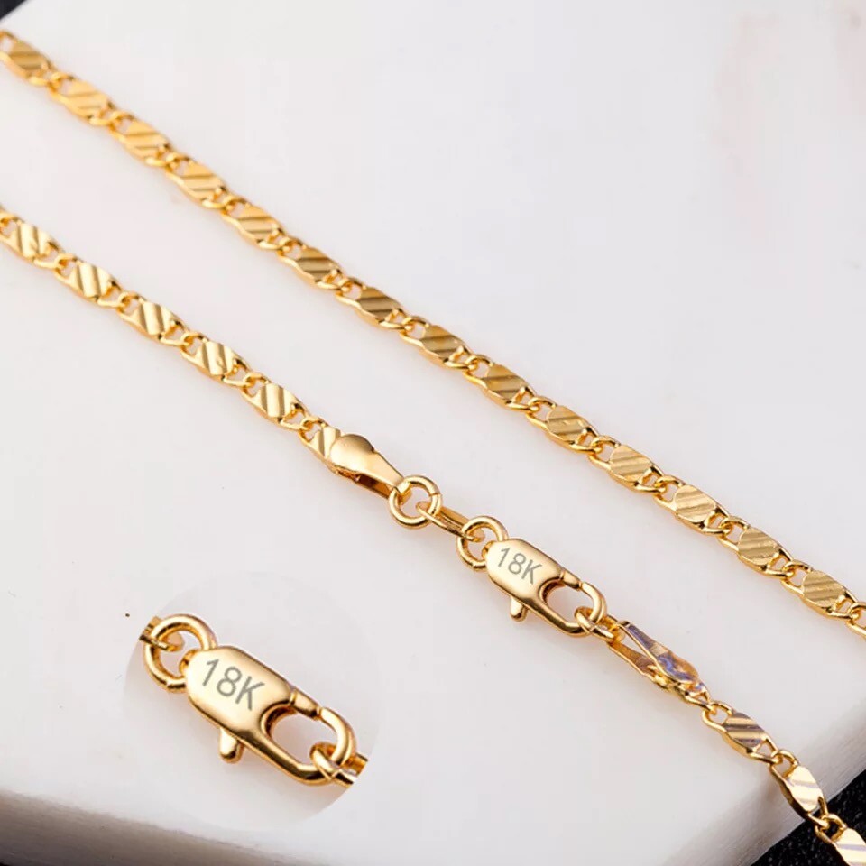 Stunning 18K Yellow Gold GP 2mm Flat Link Chain Necklace For Pendant Wholesale