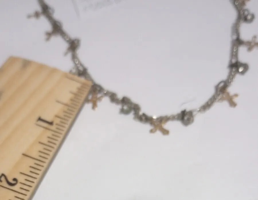 SAO Silver/Gold Tone Small Dangling Crosses And Colorless Stoned 16″necklacr