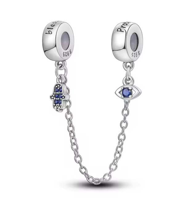 S925 Sterling Silver Evil Eye Safety Chain Charm Pendant European Bracelet Simul