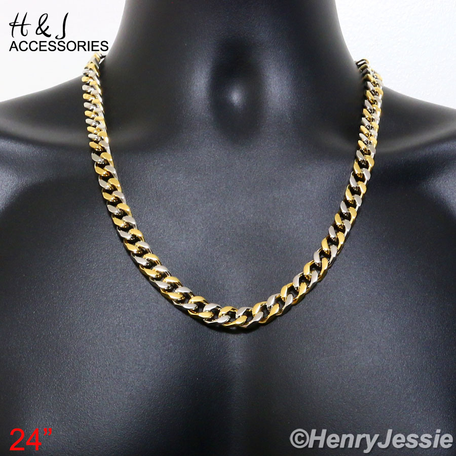 18-40″ Stainless Steel WIDE 9mm Silver/Gold Plated Classic Cuban Curb Necklace
