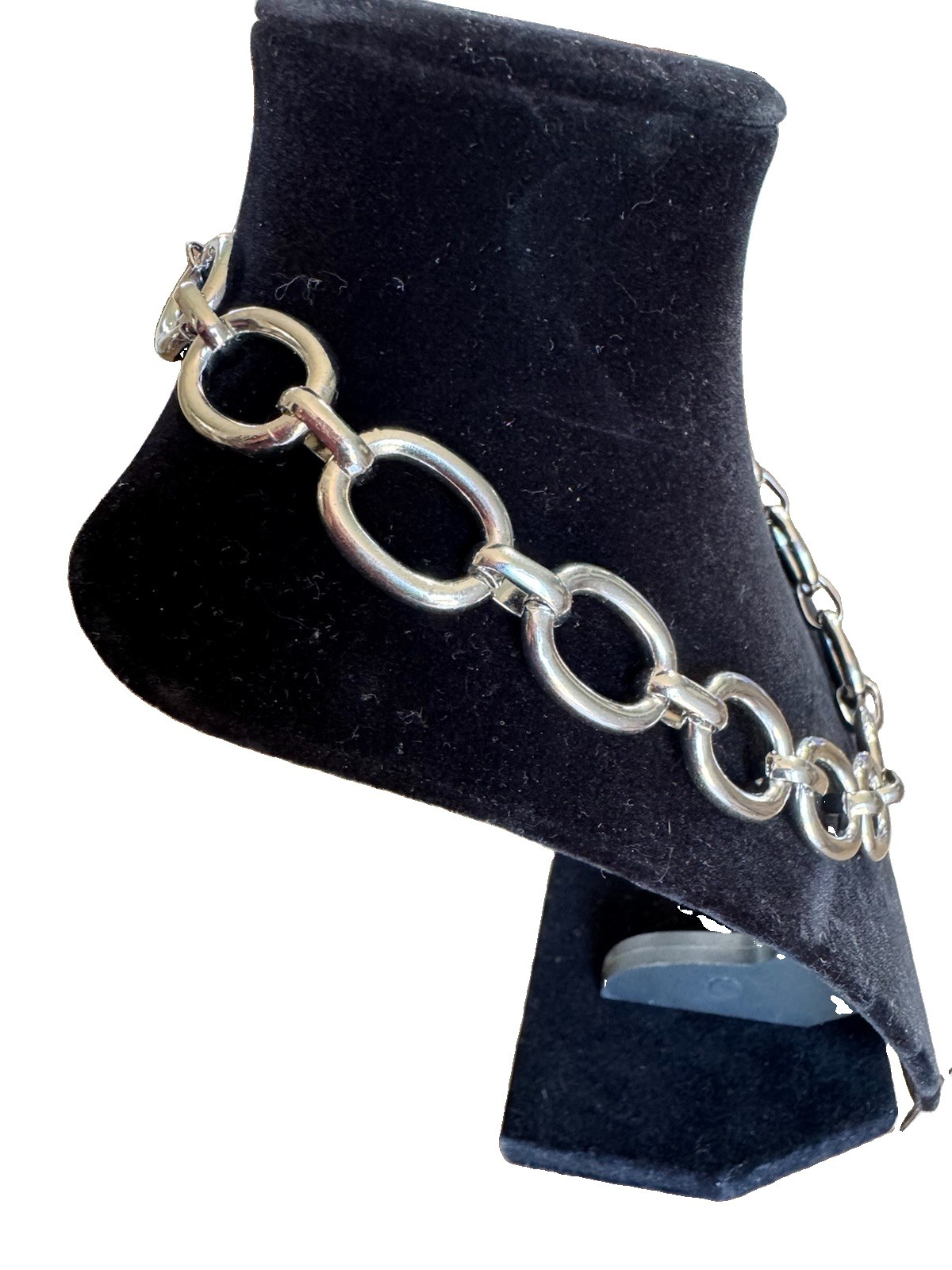 Silver Tone Oval Link Chain Statement Necklace Adjustable Lobster Closure- C.H.