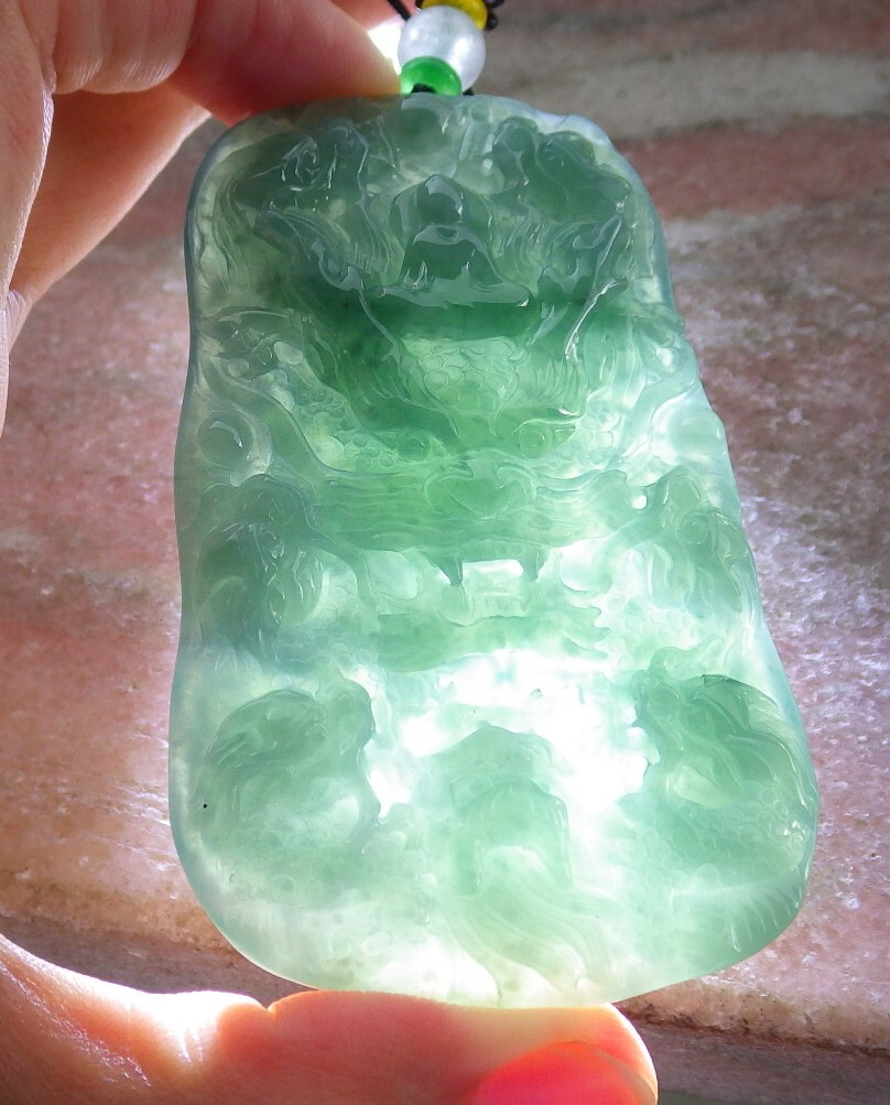 Certified Icy Green Burma 100% Natural A Jade jadeite Pendant 9 Dragon 九龙 676682