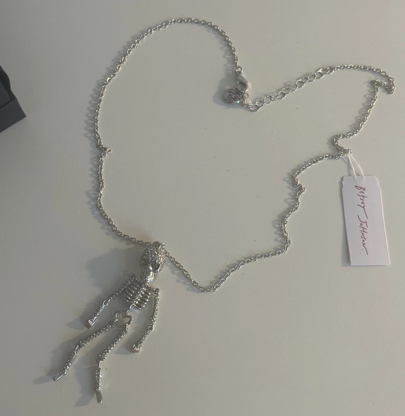 BNWT Betsey Johnson Skeleton Necklace Sparkling Crystal Gemstones XLong Necklace