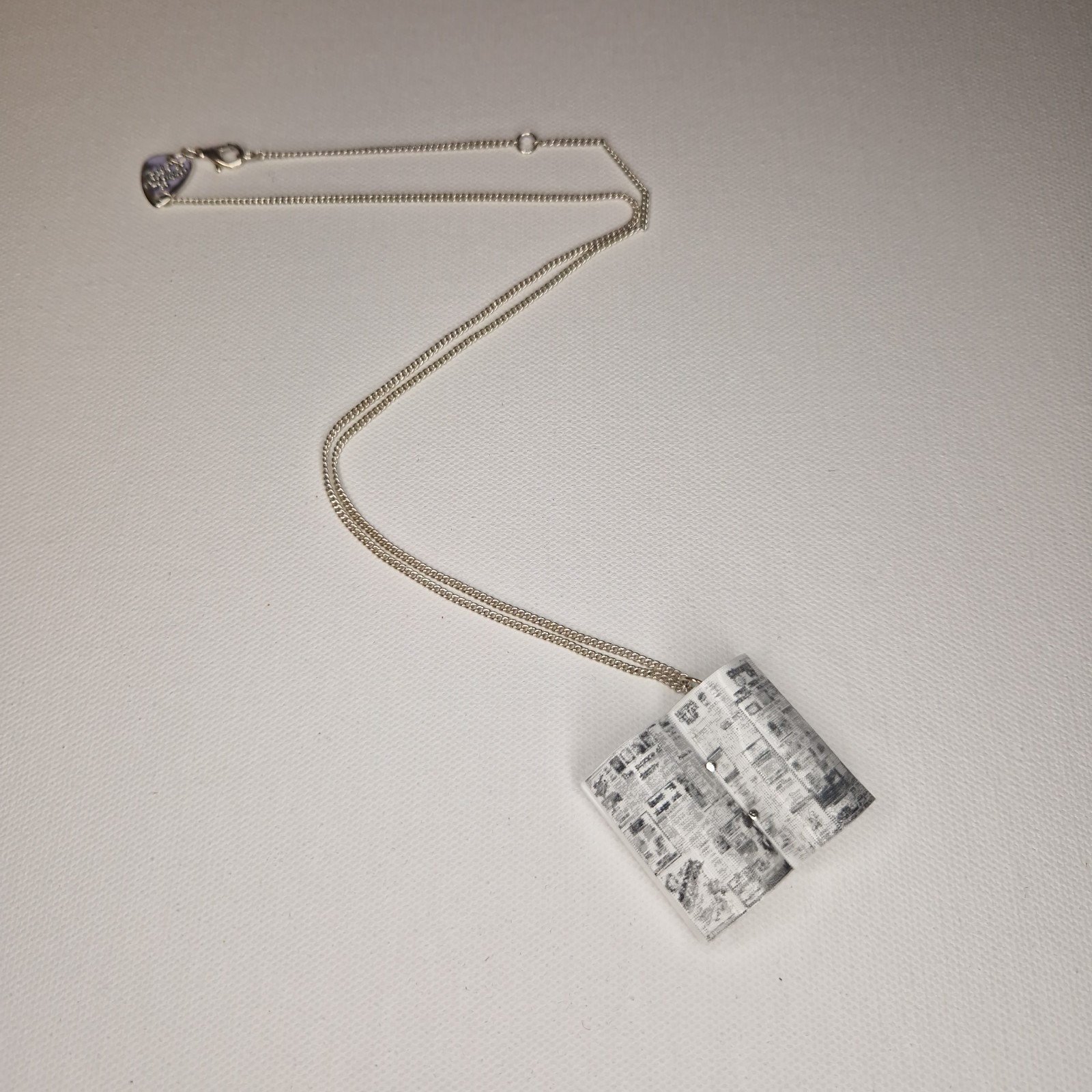 Tatty Devine Open Book Pendant Necklace Acrylic White Metal 60cm Long
