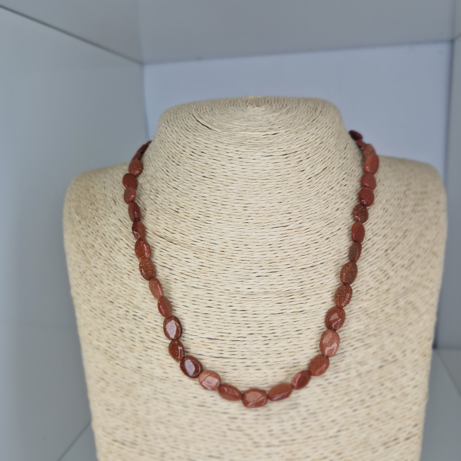 Sandstone Beaded Necklace Oval Beads Vintage Collar Length 46cm Long Orange