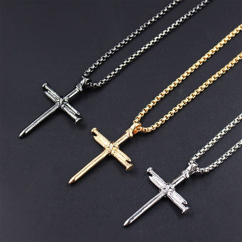 Stainless Steel Male Jesus Christ Nail Cross Crucifix Pendant Necklace Chain USA