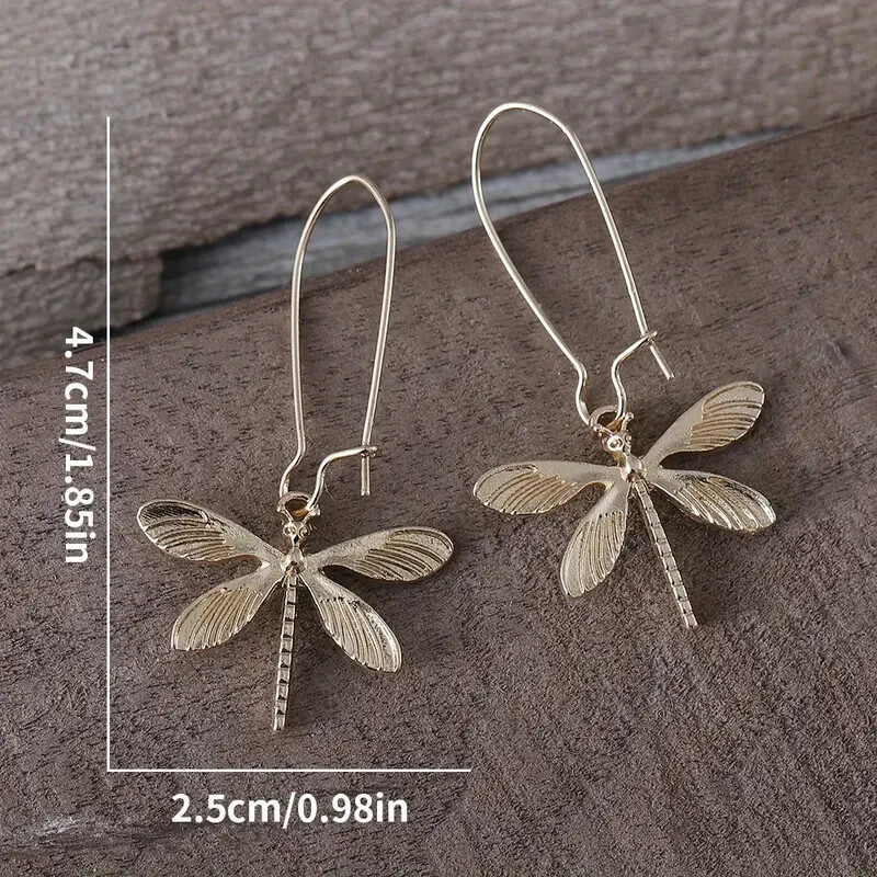 Bronze Vintage Dragonfly Earrings Women Elegant Jewelry Party Golden New Fashion