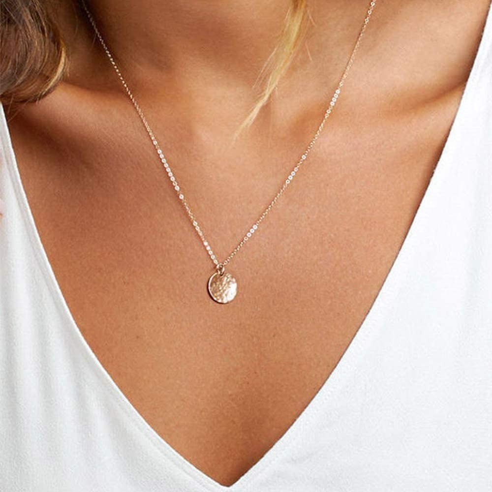 Dainty Layered Choker Necklace, Handmade Y Pendant & Bar Disc, Adjustable Jewelr