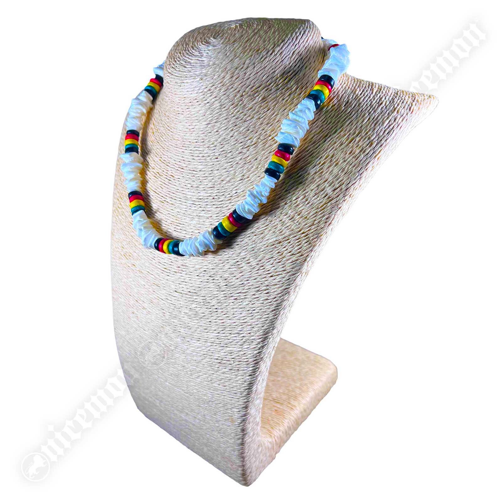 Puka Shell Necklace Rasta Colors Choker Screw Clasp Hawaii Jamaica 18″/46 cm