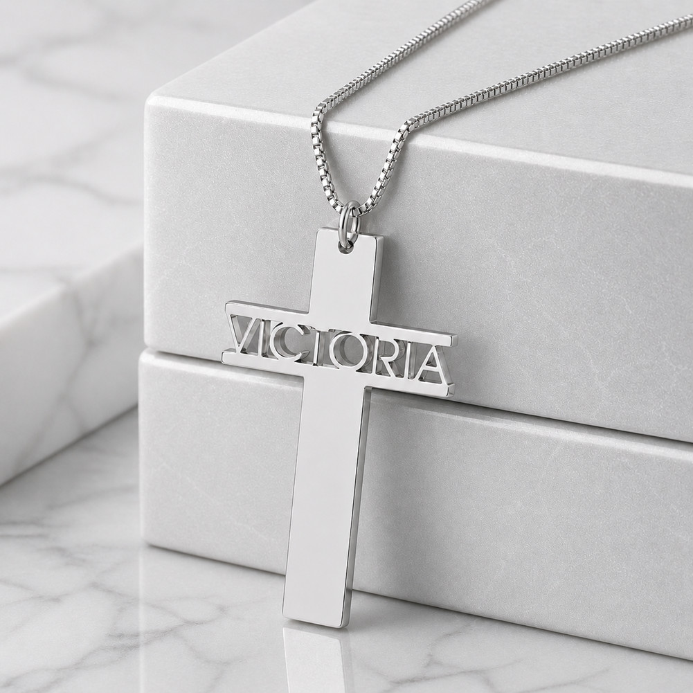 Personalized Cross Name Necklace Pendant Men Women Gifts for Family 3 Styles