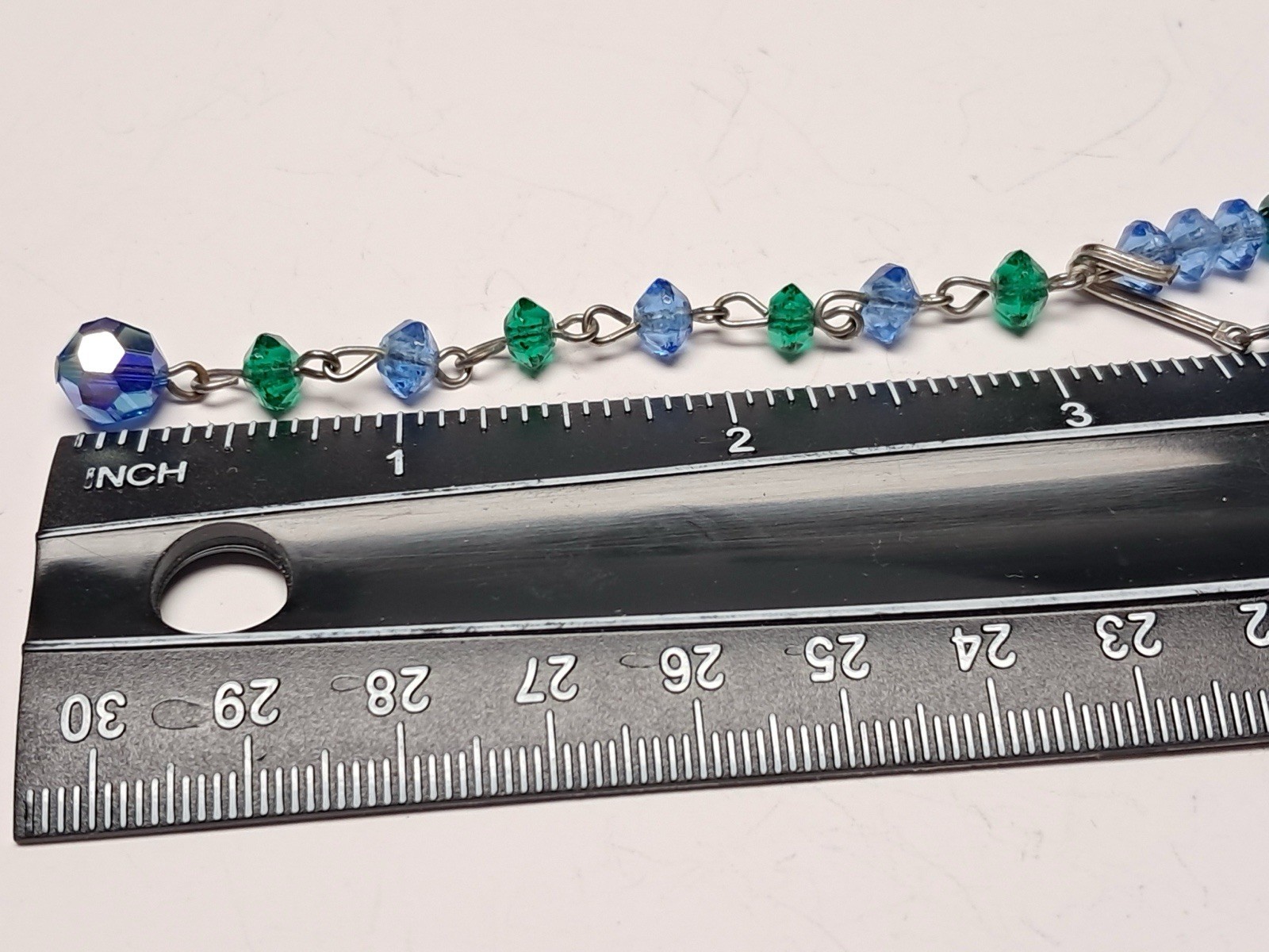 Blue Green Faceted Crystal Glass Beaded Necklace Cobalt Emerald 18-21 Inch