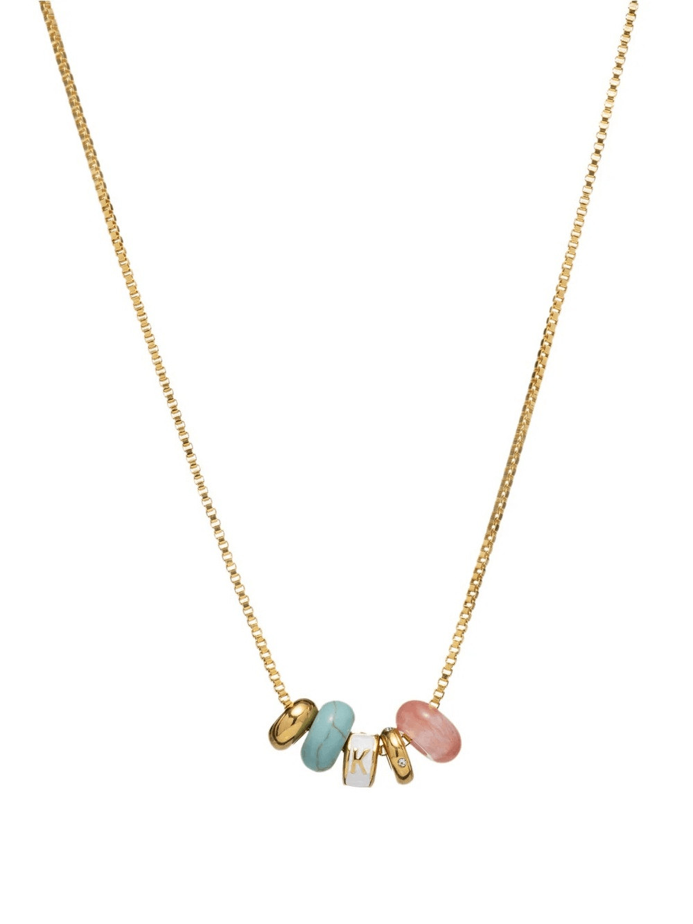 K’ Gold Chain Necklace with Turquoise and Pink Bead Accents