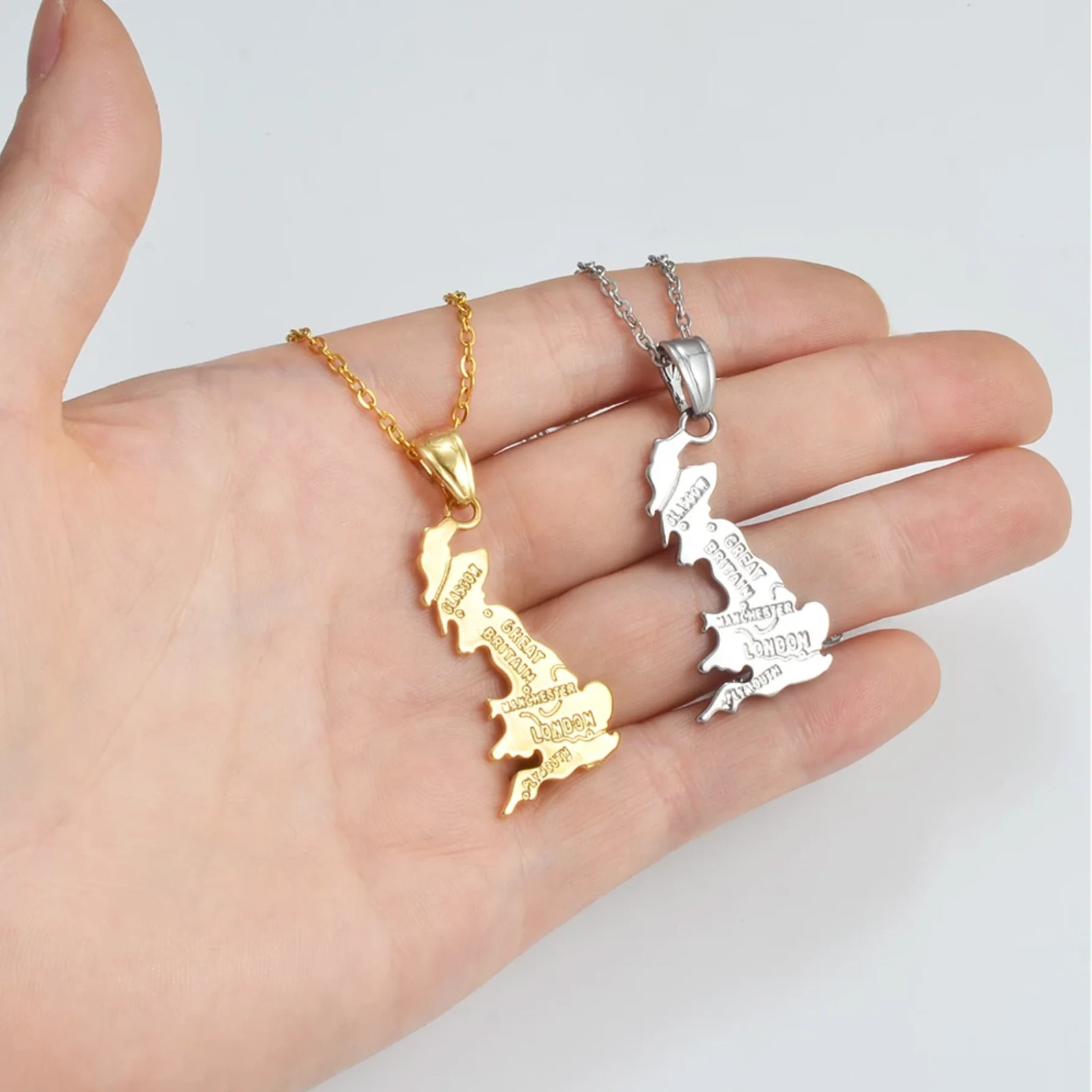 United Kingdom Map with Cities Pendant Necklace