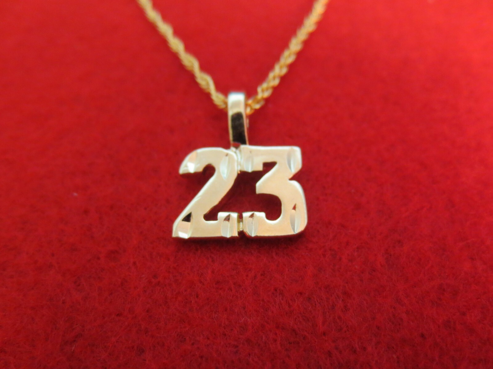 14KT GOLD EP NUMBER 23 SPARKLING CUT CHARM WITH 30 INCH ROPE CHAIN WAS $18.45