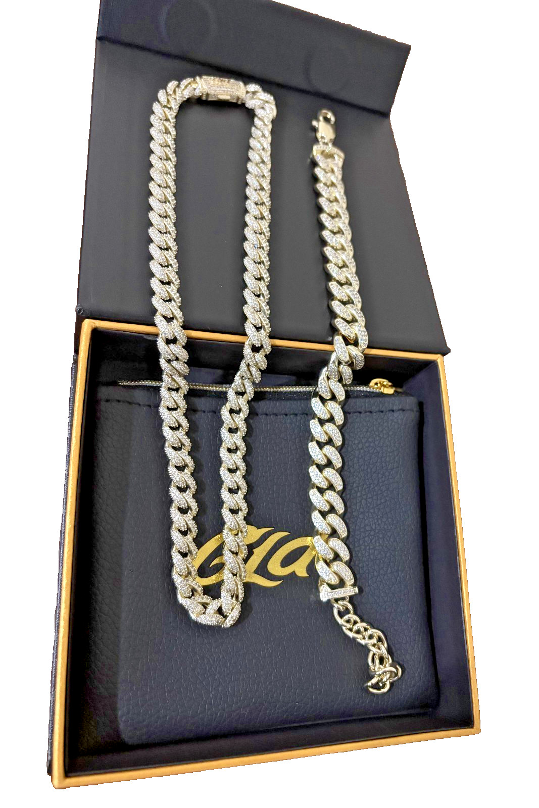GLD 18″ 8.5mm CZ Cuban Link Necklace & 12-16″ 12mm Choker Yellow Gold Bundle