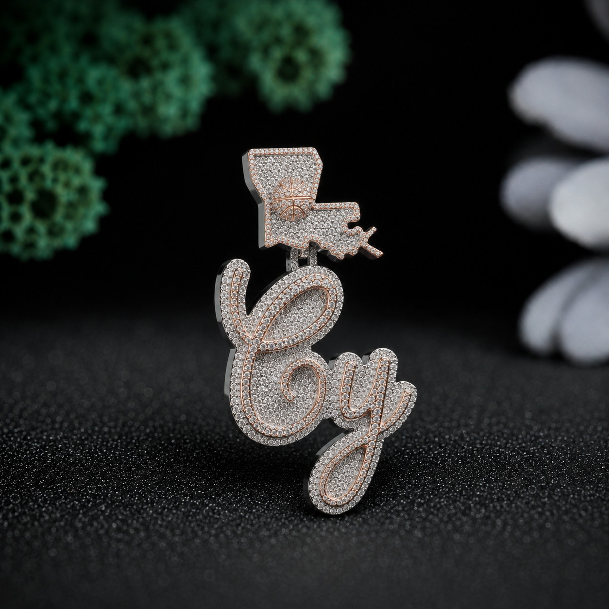 Custom Iced Out Name Pendant Rose Gold Moissanite Diamond Hip Hop Script Charm