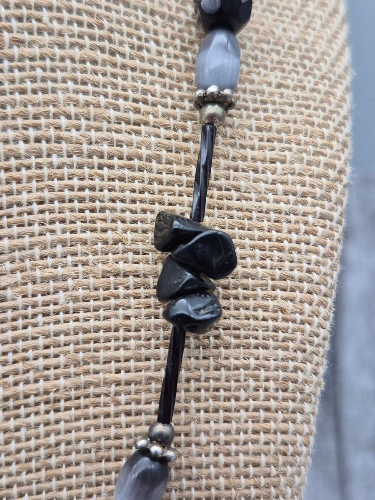 Black & Grey Beaded Collar Necklace Toggle Clasp 20″ Witchy Whimsigoth