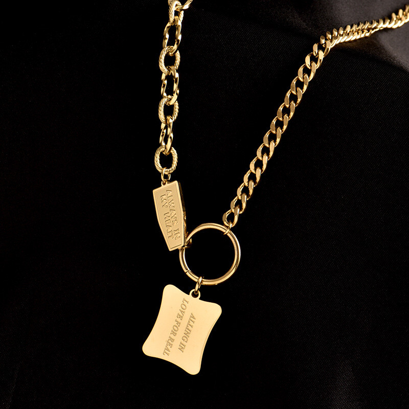 Woman 18K Gold Plated Stainless Steel Love Charm Sweater Chain Rolo Necklace