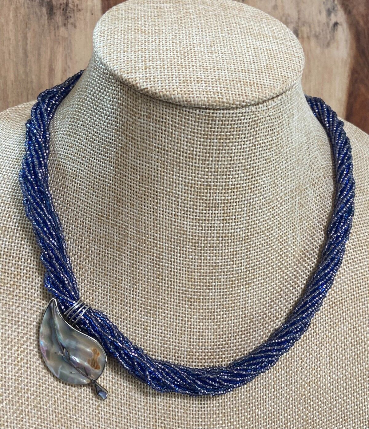 African Glass Bead Necklace with Vintage Silver and Seashell Pendant