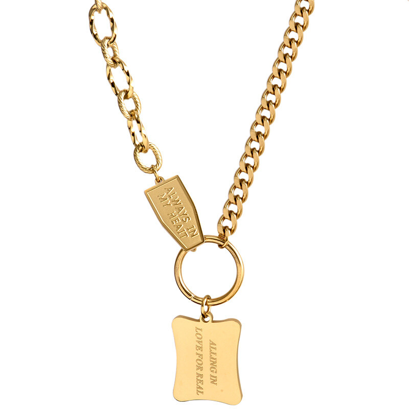 Woman 18K Gold Plated Stainless Steel Love Charm Sweater Chain Rolo Necklace