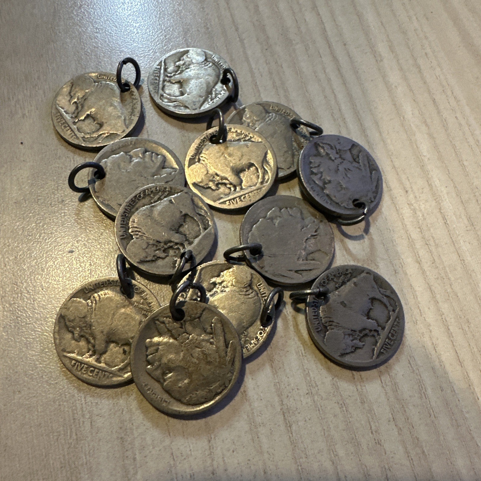 WHOLESALE LOT OF 12 BUFFALO INDIAN HEAD NICKEL USA COIN CHARMS PENDANTS