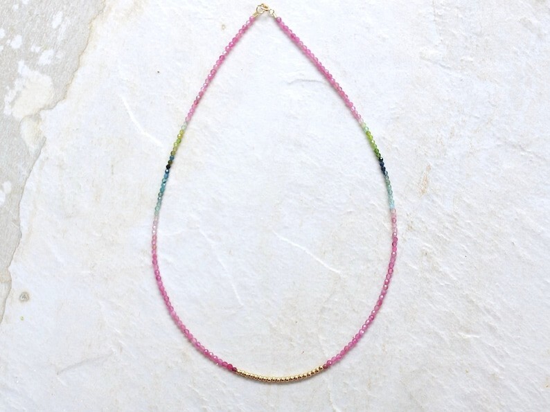 A++ Dainty Multi Tourmaline Faceted Round Gemstone Beads Handmade Necklaces 24”