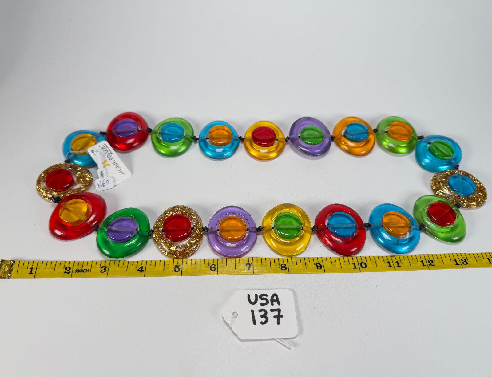Jackie Brazil “Saturn” Transparent Summer Mix Disk / Cylinder Long 75cm Necklace
