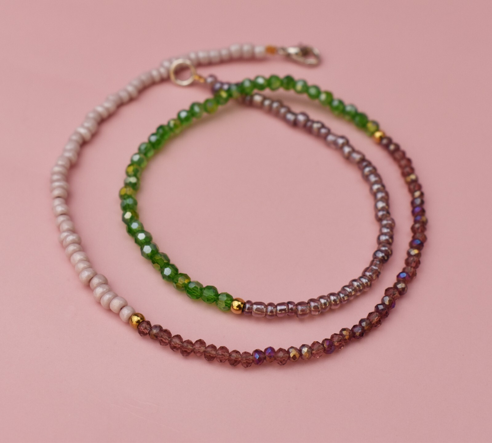Multi bead necklace handmade, multicolor seed bead choker