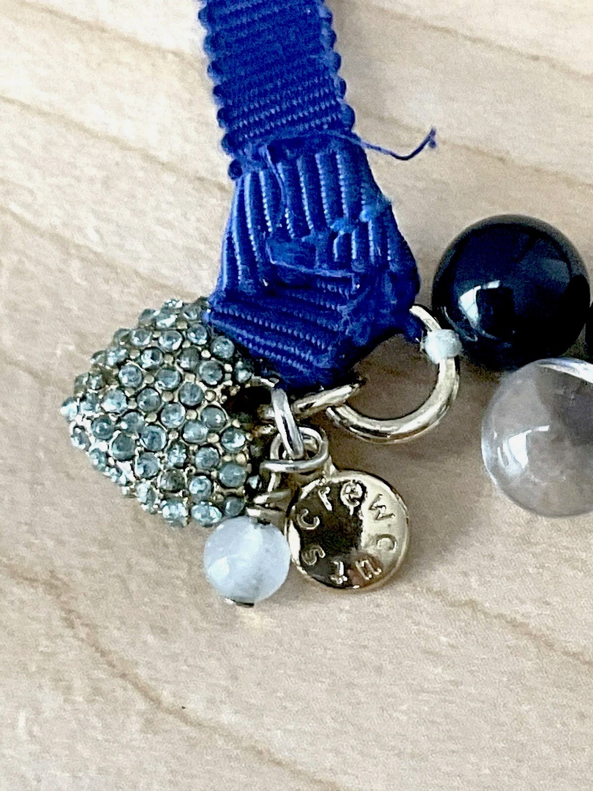 J CREW Bauble Necklace/ Ties In Back/ Blue And Clear Colors