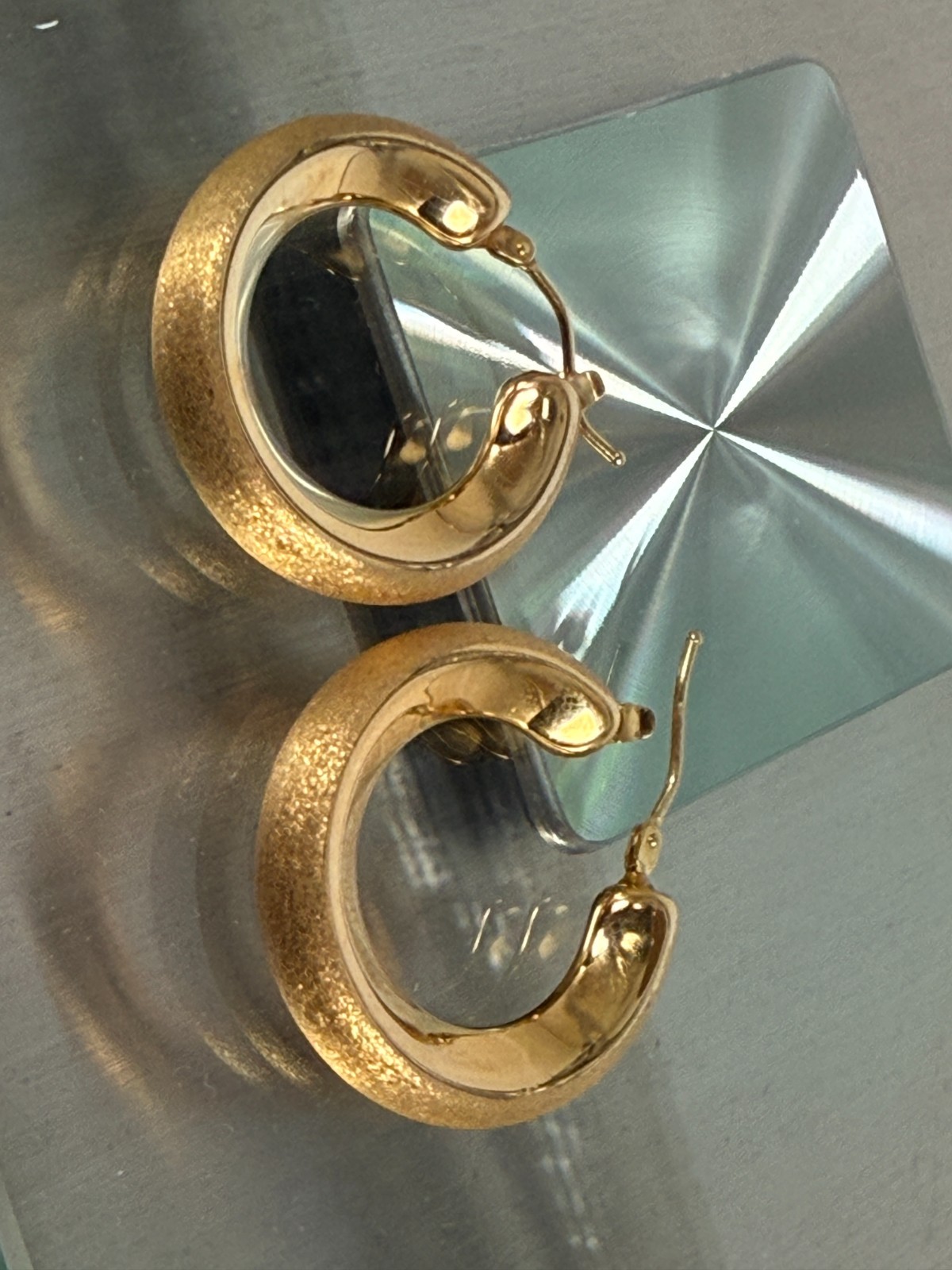 VOGA Collection 18K Gold Electroform Brushed Polished Knife Edge Hoop Earrings 1