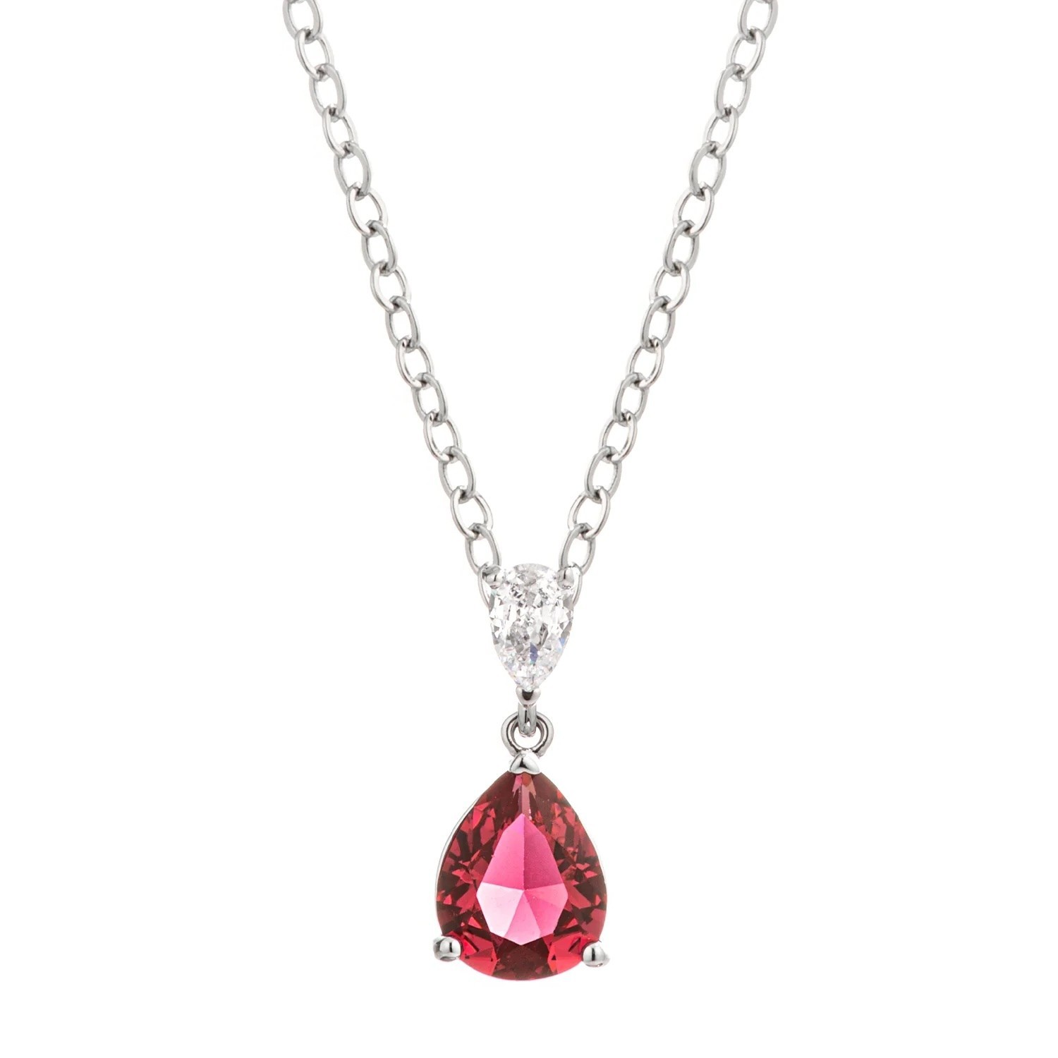 3 ct. Raspberry Sparkle Oval Cut Rhodium-Plated CZ Pendant Necklace