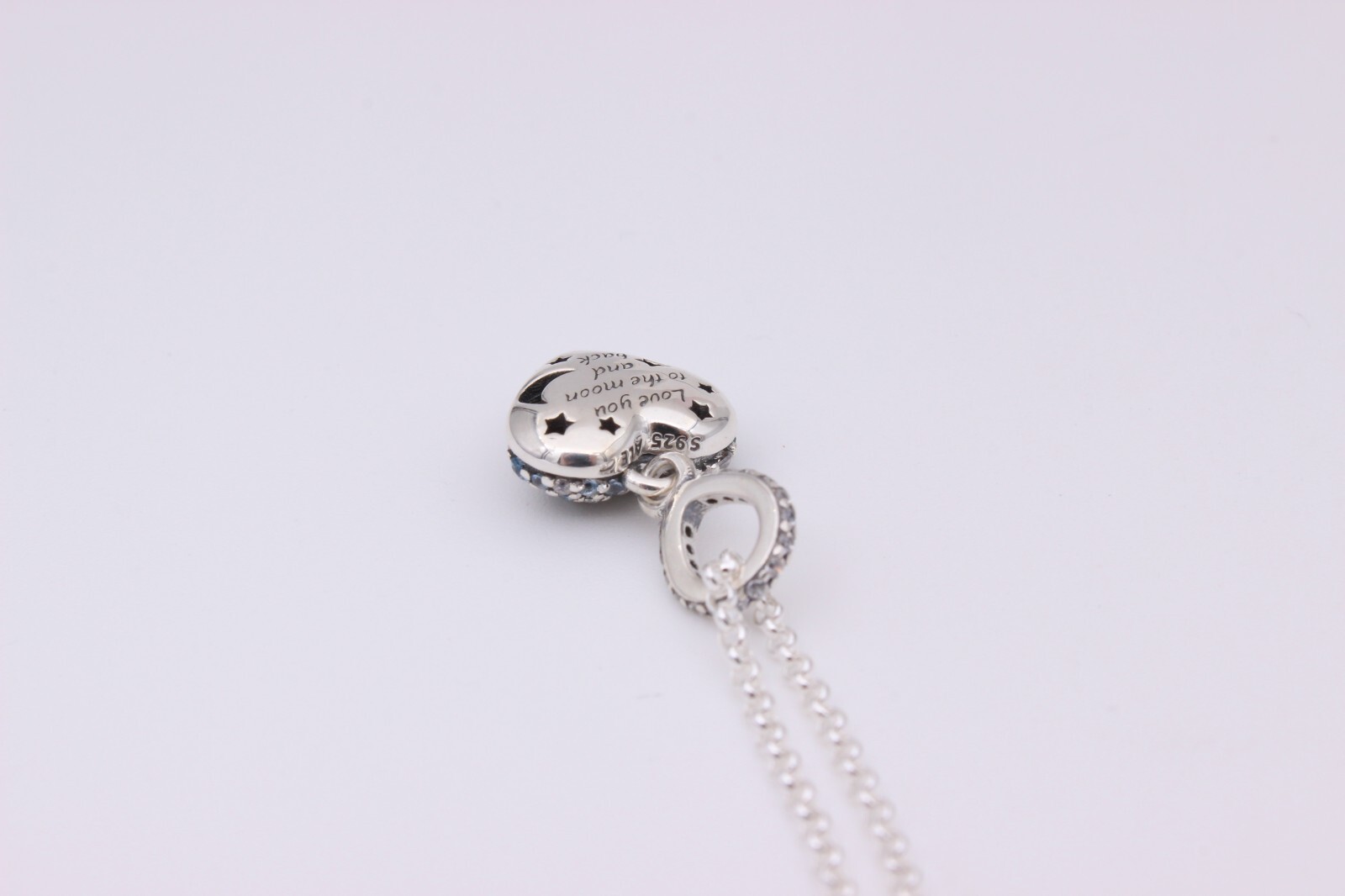 New PANDORA Sparkling Blue Moon & Stars Heart Silver Necklace Valentine’s Day
