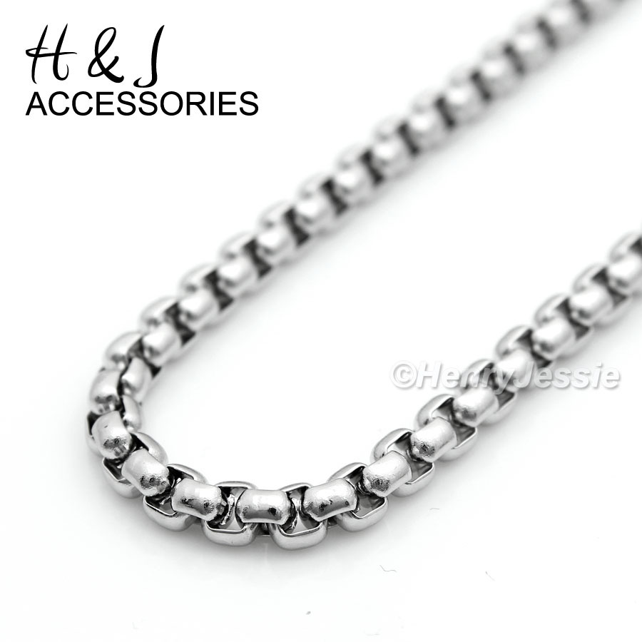 18-40″MEN Stainless Steel 4mm Silver Smooth Classic Box Link Chain Necklace*A120